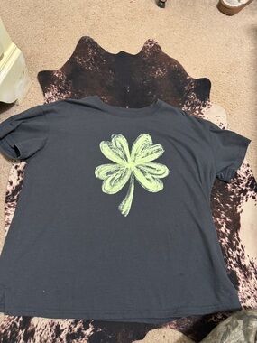 Maurices Black Short Sleeve Tee with Lime Green Shamrock